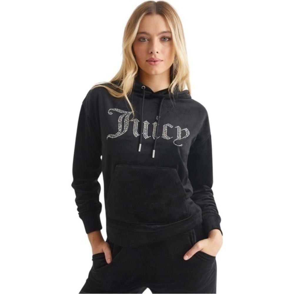 Juicy Couture | Oversized Big Bling Velour Hoodie in Black Licorice - Sz M (NWT) - Picture 4 of 9